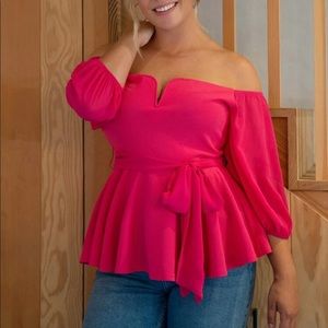 Pink plus size off shoulder blouse